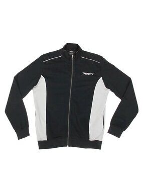 TRIUMPH Moto Embroidery Black Gray Sides Full Zip Mens Coat Jacket sz L /741